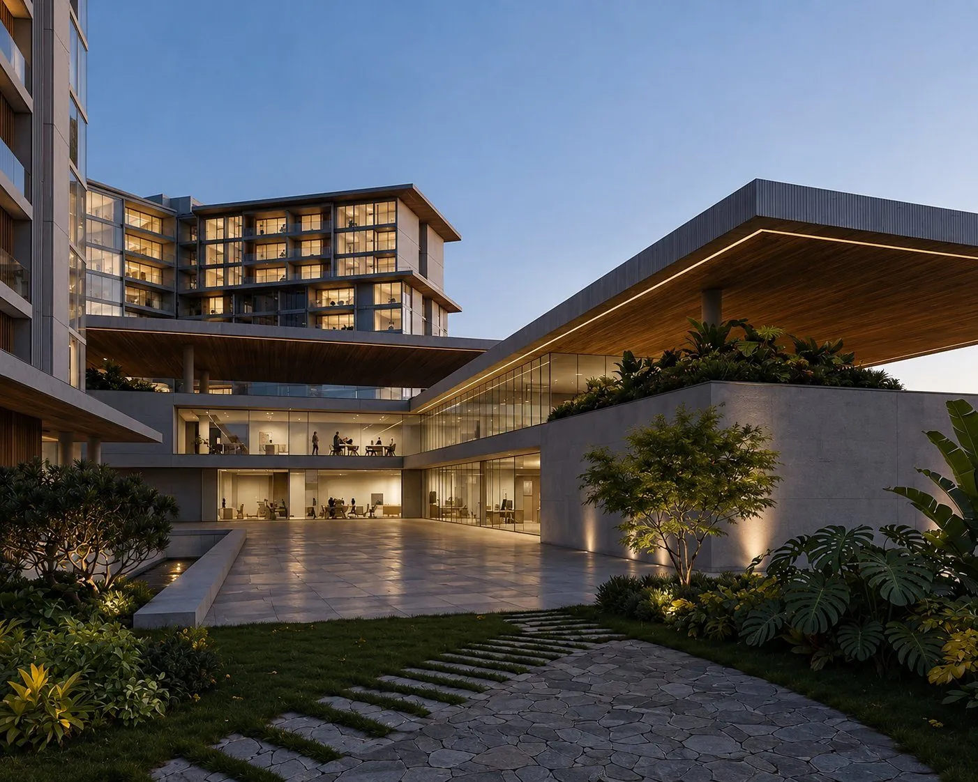 Yaafour 963 clubhouse, spa and landscaped courtyard — luxury community amenities in Yaafour, Damascus